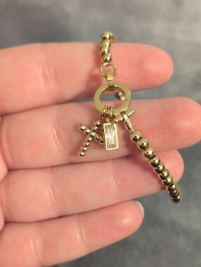 Olivia Jewelry Gold Beaded Bracelet with Cross Charm